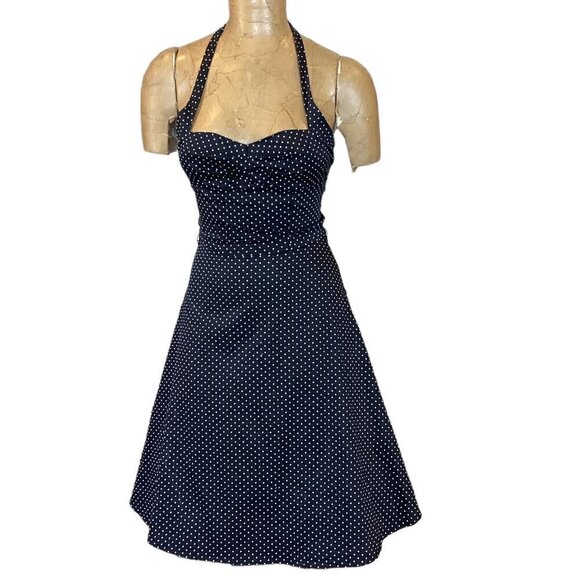 Mariposa Pin-Up Retro Halter Dress Polka Dot Tulle Slip 1/2 Black & White #291A - Picture 2 of 10